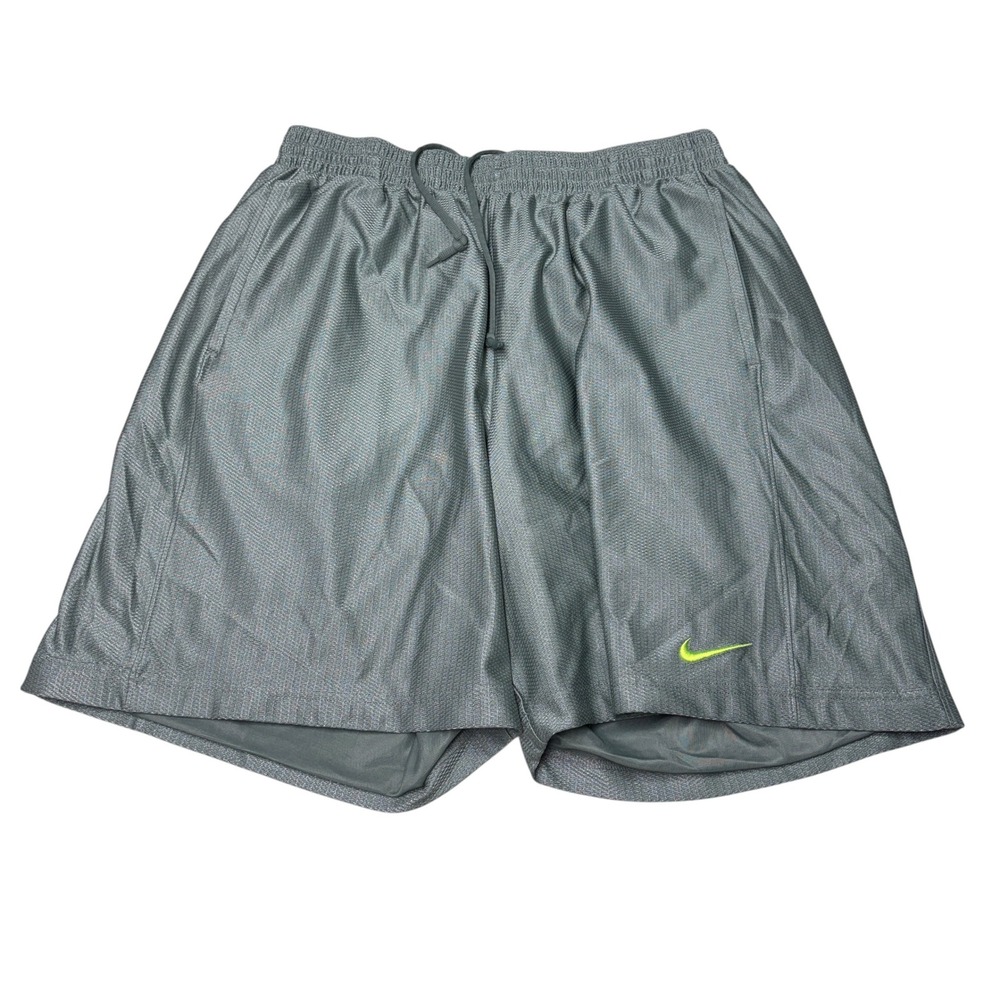 Nike Mens XL L9 Gray Mesh‎ Basketball Dazzle Shorts Lime Green Swoosh Pocket